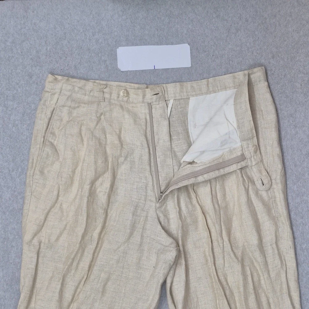 VINTAGE Natural Issue By Feldini Men Pants 36X29 Beige Linen Modernized 28
